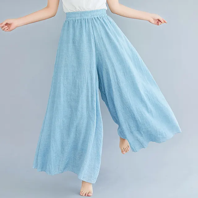 Elegant A line Elastic Waist Big Trousers Wide Leg Culottes Trendy Light Blue - Shop at LoveMi