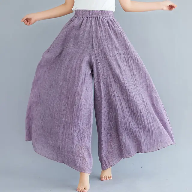 Elegant A line Elastic Waist Big Trousers Wide Leg Culottes Trendy Purple - Shop at LoveMi