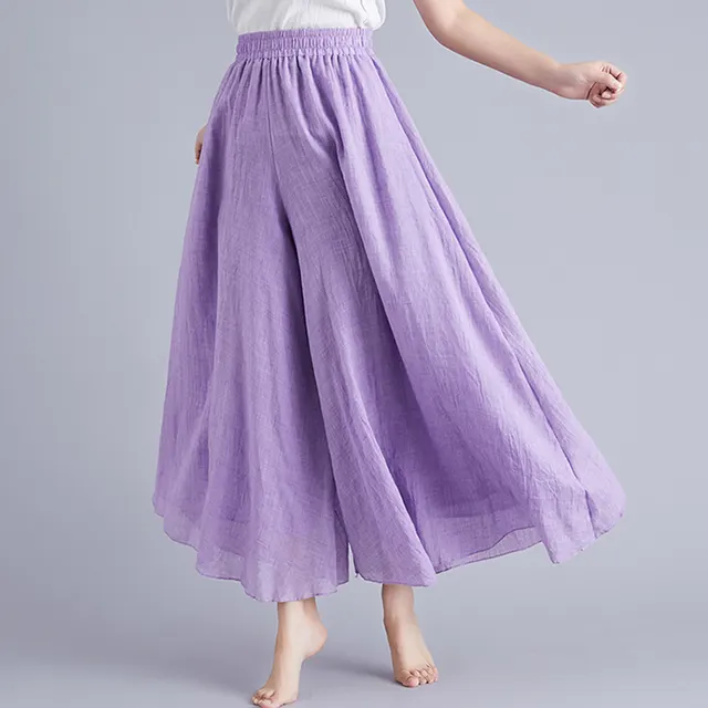 Elegant A line Elastic Waist Big Trousers Wide Leg Culottes Trendy Violets - Shop at LoveMi