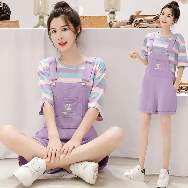 Denim Overalls For Girls And Big Children's Summer Clothes Purple Suit - Shop at LoveMi