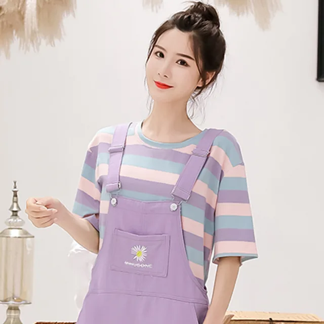 Denim Overalls For Girls And Big Children's Summer Clothes Purple Top - Shop at LoveMi