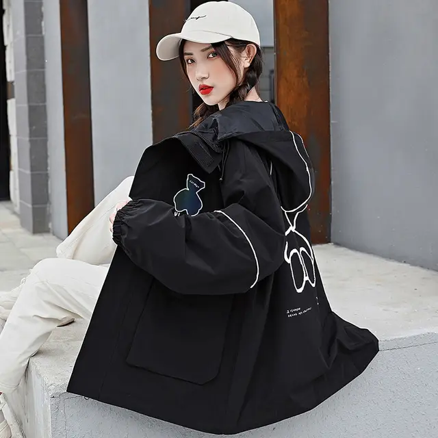 Women's Tooling Trench Coat For Girls Spring And Autumn Black - Shop at LoveMi