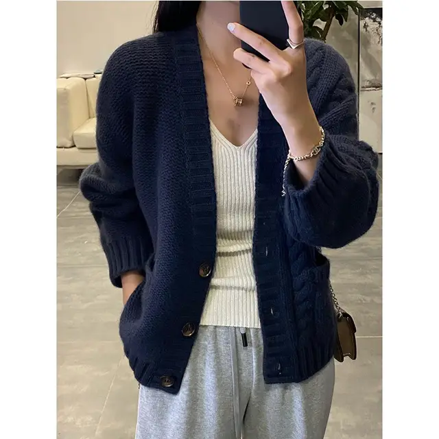 Women's Cashmere Twist Knit Sweater Jacket Blue - Shop at LoveMi