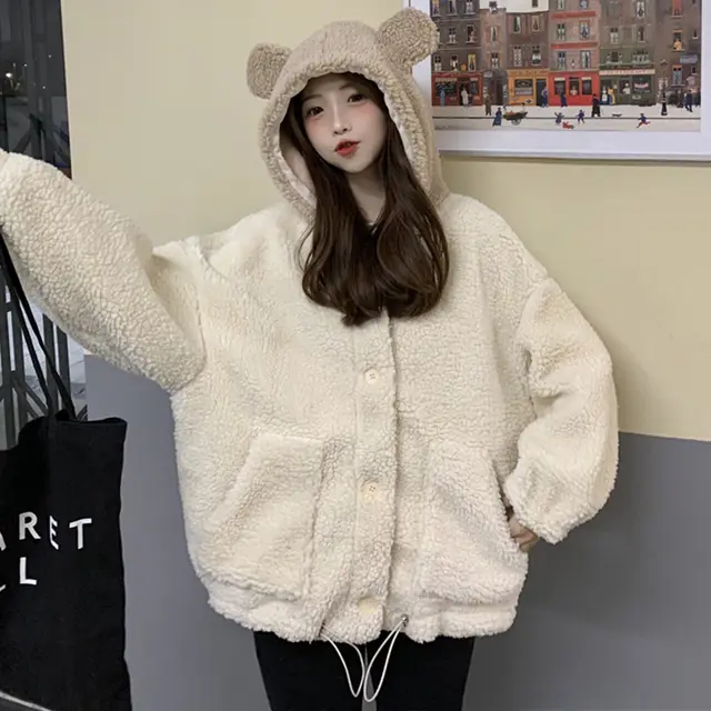 Middle School Girl's Loose Lamb Fleece Jacket White - Shop at LoveMi
