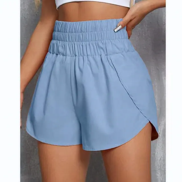 Women's Casual Elastic Loose High Waist Sports Shorts Blue - Shop at LoveMi