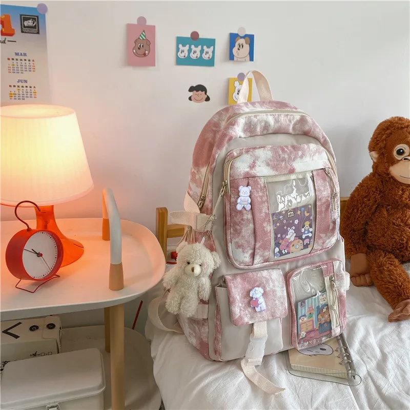 New Backpack High School Simple Forest Nylon Student Schoolbag Pink - Shop at LoveMi