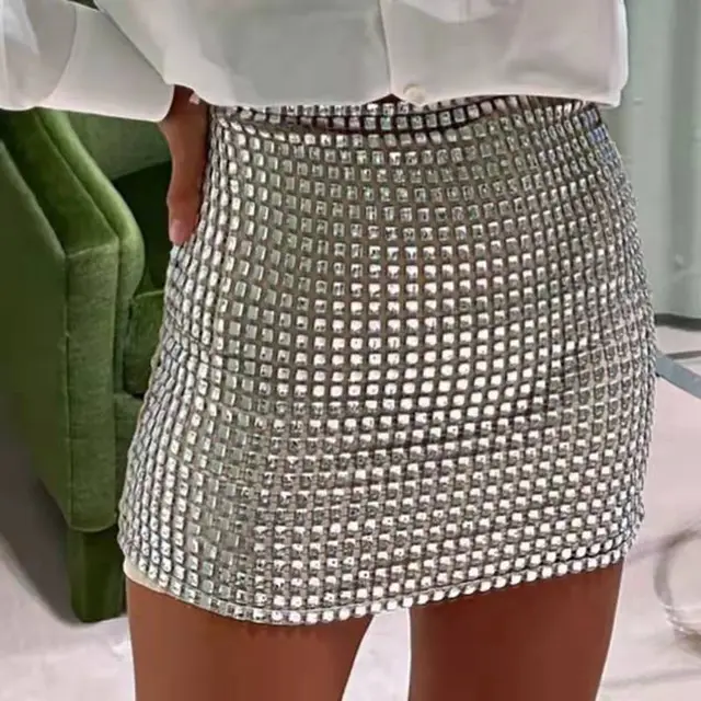 Sexy Women's Solid Color Slim Fit Mesh Sequin Pack Hip Fashion Skirt White - Shop at LoveMi