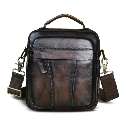 Crazy Horse Leather Retro Men's 8 inch One shoulder Diagonal Bag Coffee - Shop at LoveMi