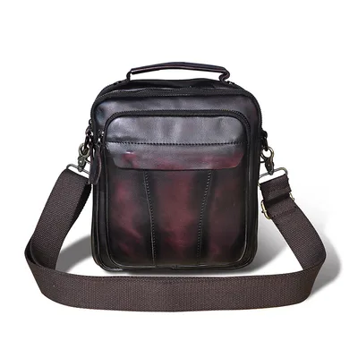 Crazy Horse Leather Retro Men's 8 inch One shoulder Diagonal Bag Wine - Shop at LoveMi