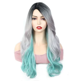 New Fashion Temperament Wig Chemical Fiber Front Lace Long Curly Hair Headgear - Green