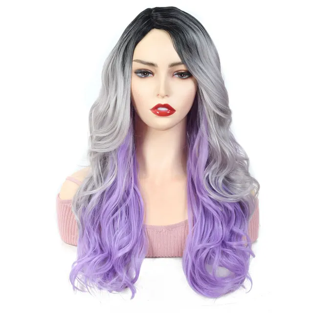 New Fashion Temperament Wig Chemical Fiber Front Lace Long Curly Hair Headgear Purple - Shop at LoveMi
