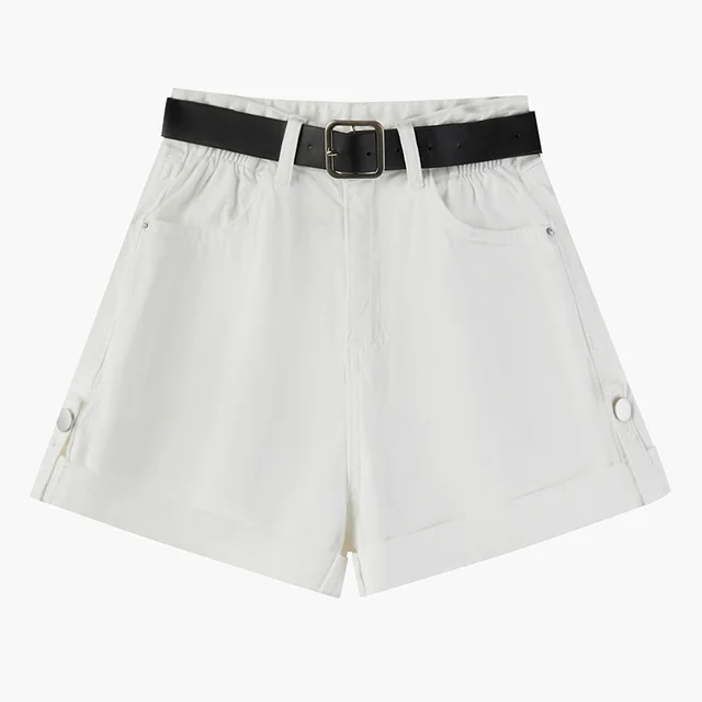 Women's High Waist Curly Denim Shorts White - Shop at LoveMi