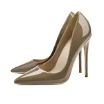 Stiletto High Heels Large Size Cross-border Black Patent Leather Shoes - Khaki