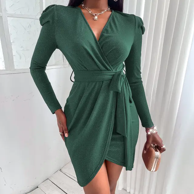 Advanced Temperament Commuter Solid Color Mid length Western Style Hip Skirt Green - Shop at LoveMi