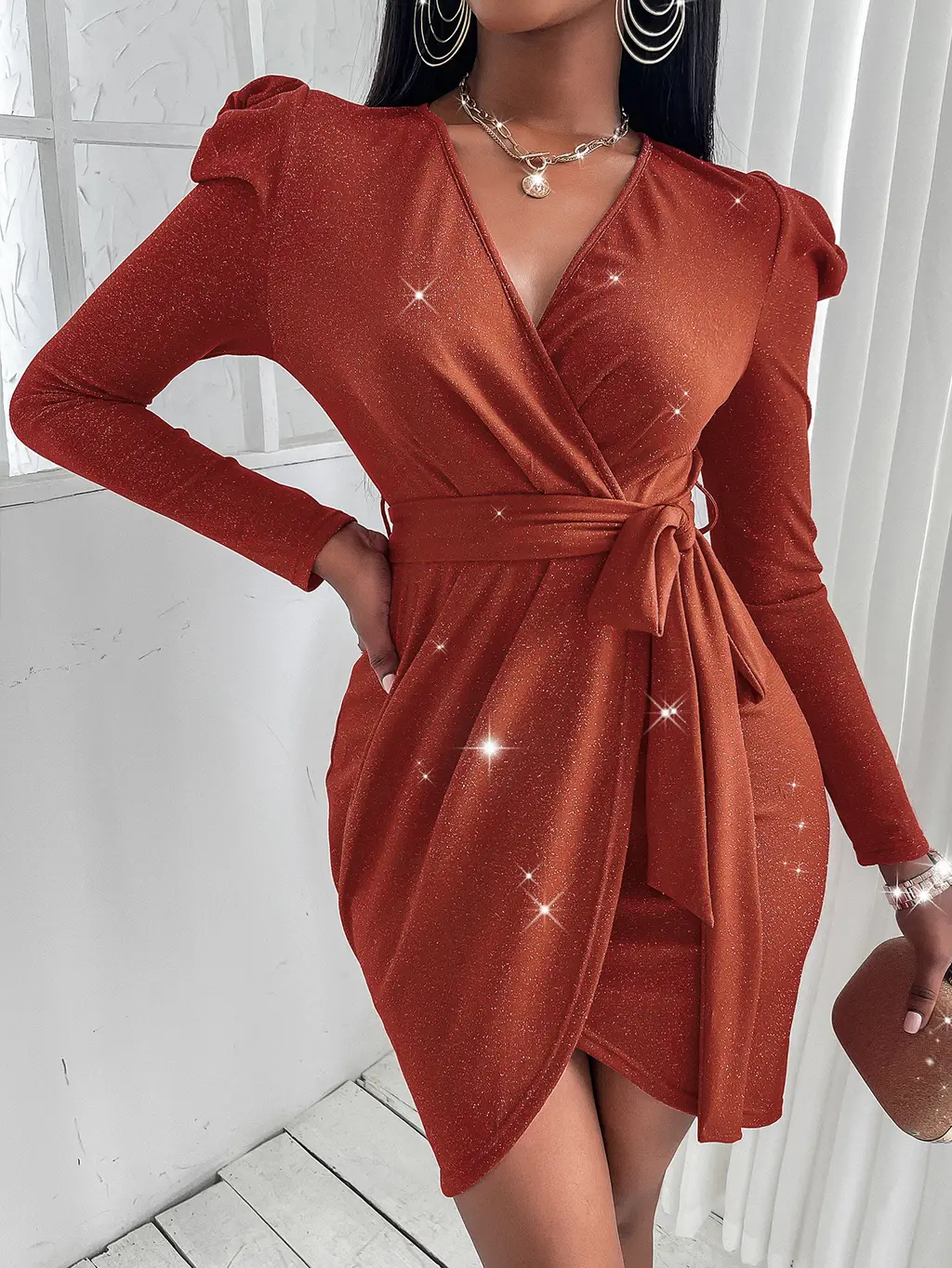 Advanced Temperament Commuter Solid Colour Mid-length Western Style Hip Skirt - Orange