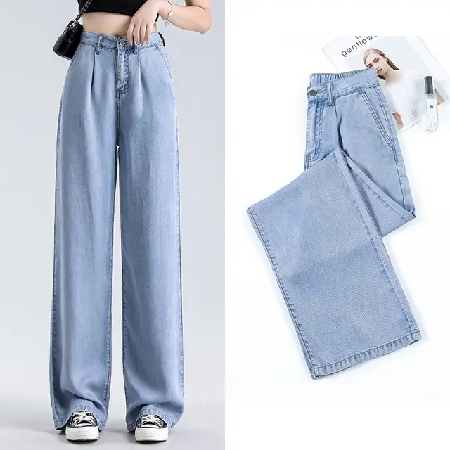 Comfortable Loose High Waist Tencel Jeans Light Blue - Shop at LoveMi