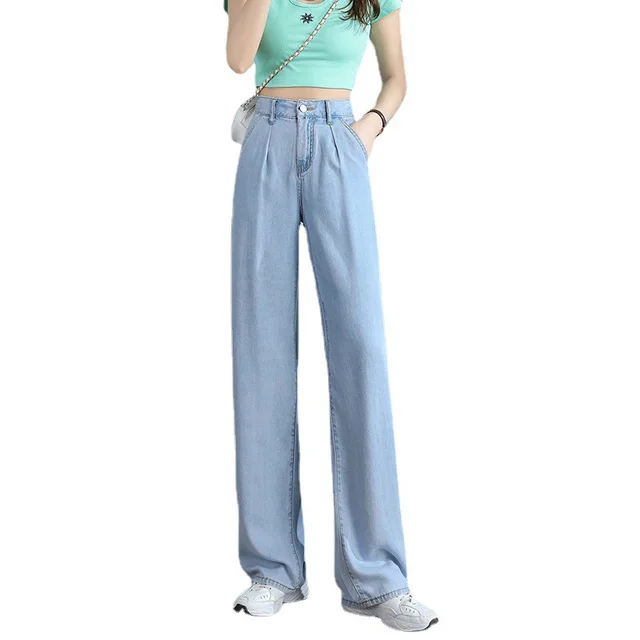 Straight Fit High Waist Tencel Wide Leg Jeans Light Blue - Shop at LoveMi
