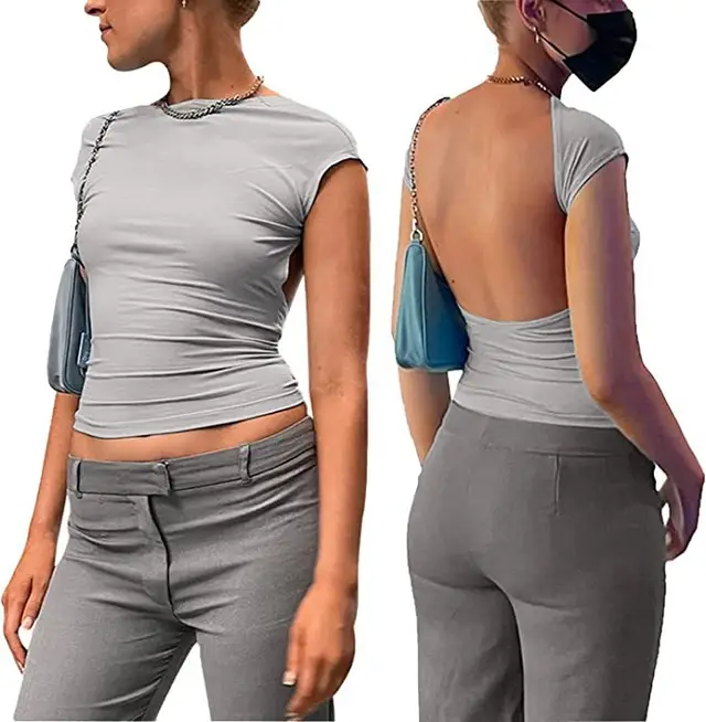 Summer New Spice Gouged Backless Top Grey - Shop at LoveMi