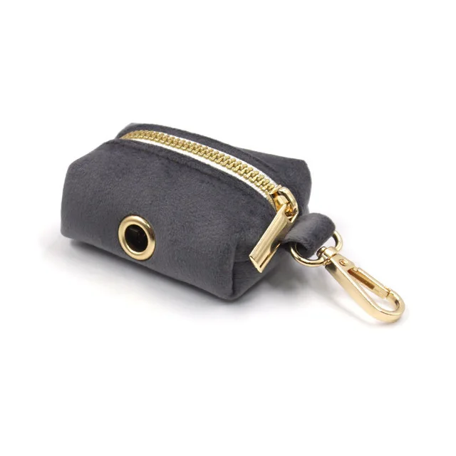 Dark Grey Velvet Pet Collar Leash Golden Button Baba Bag - Shop at LoveMi