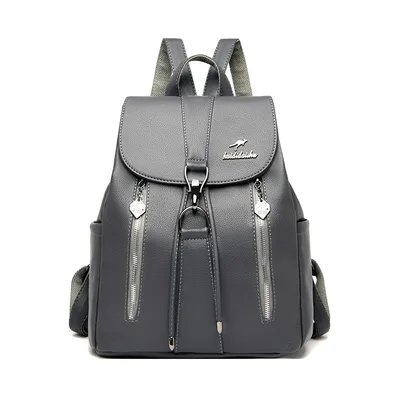 Fashion Soft Leather Large Capacity Ladies Backpack Grey - Shop at LoveMi
