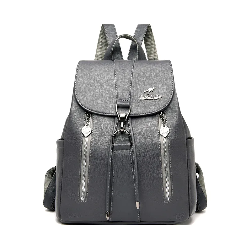 Fashion Soft Leather Large Capacity Ladies Backpack Grey - Shop at LoveMi