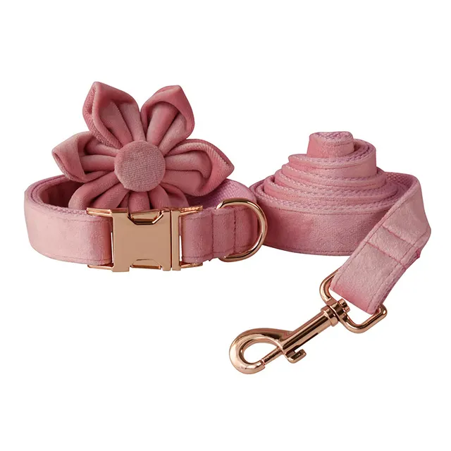 Goose Down Dog Collar Double Microfiber Rose Gold Buckle Flower Collar Leash - Shop at LoveMi