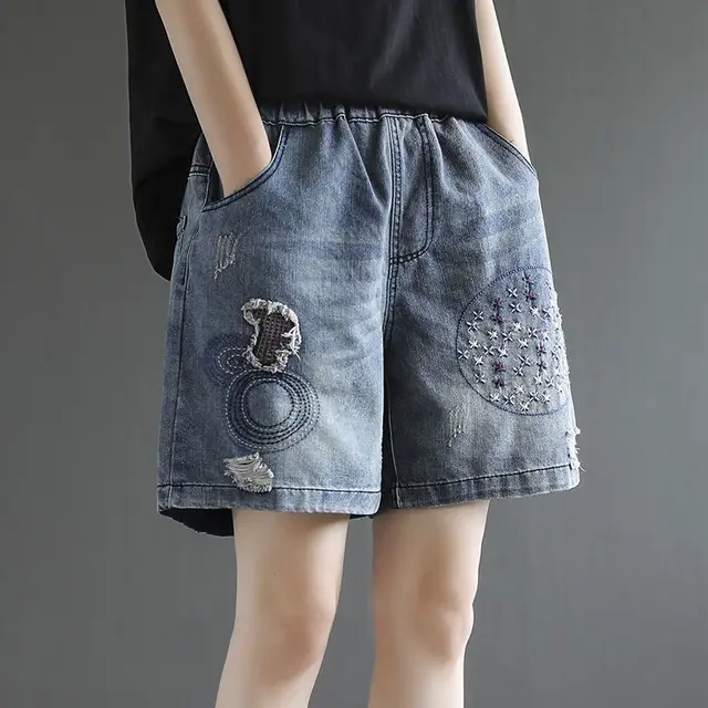 Women's Vintage Ripped High Waist Denim Shorts 913Embroidery - Shop at LoveMi