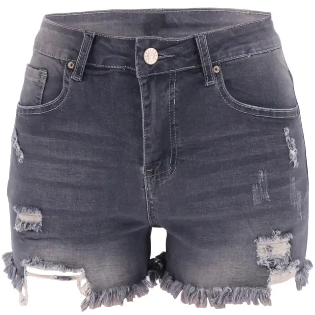 Four color Ripped High Waist Women's Denim Shorts Grey - Shop at LoveMi