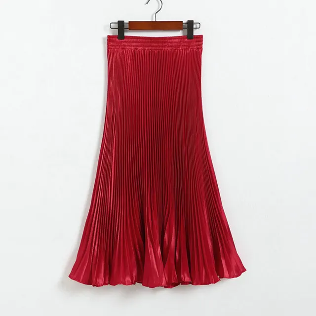 Spring European And American Pleated Skirt With Large Swing Glossy Reflection Red - Shop at LoveMi