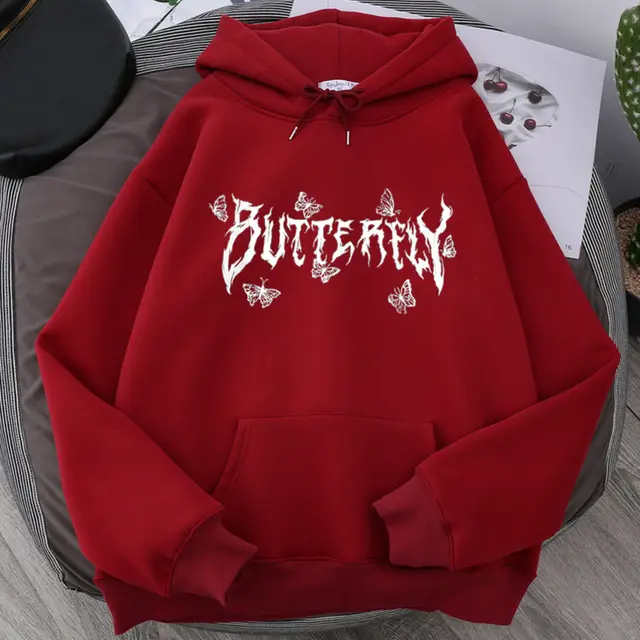 Gothic Letter Butterfly Loose Couple Sweatshirt Red - Shop at LoveMi