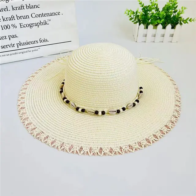 Women's Summer Beach Vacation Sun Protection Big Brim Straw Hat Cream - Shop at LoveMi