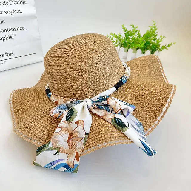 Women's Fashion Bow Beach Shade Foldable Straw Hat Khaki - Shop at LoveMi