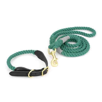 Pet Cowhide Woven Cotton Rope Dog Leash Dark Green - Shop at LoveMi