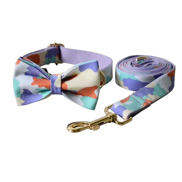 Purple Camouflage Bow Dog Hoop Metal Buckle Bow Tie Set - Shop at LoveMi