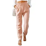 New Casual Pants European And American Ruffled Elastic Belt High Waist Trousers - Pink