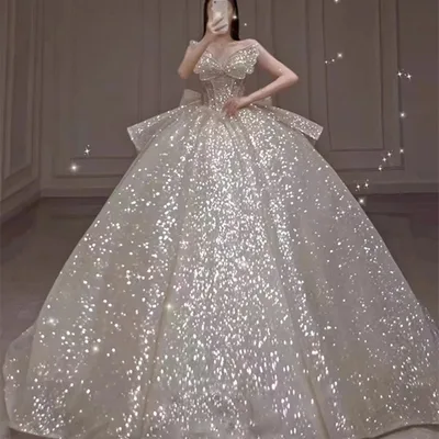 One shoulder High quality Long Trailing Heavy Industry Retro Wedding Dress Trailing M - Shop at LoveMi