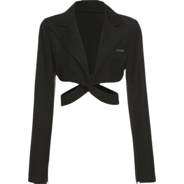 Short Suit Jacket Women's Lace All match Long sleeved Cardigan Top Black - Shop at LoveMi