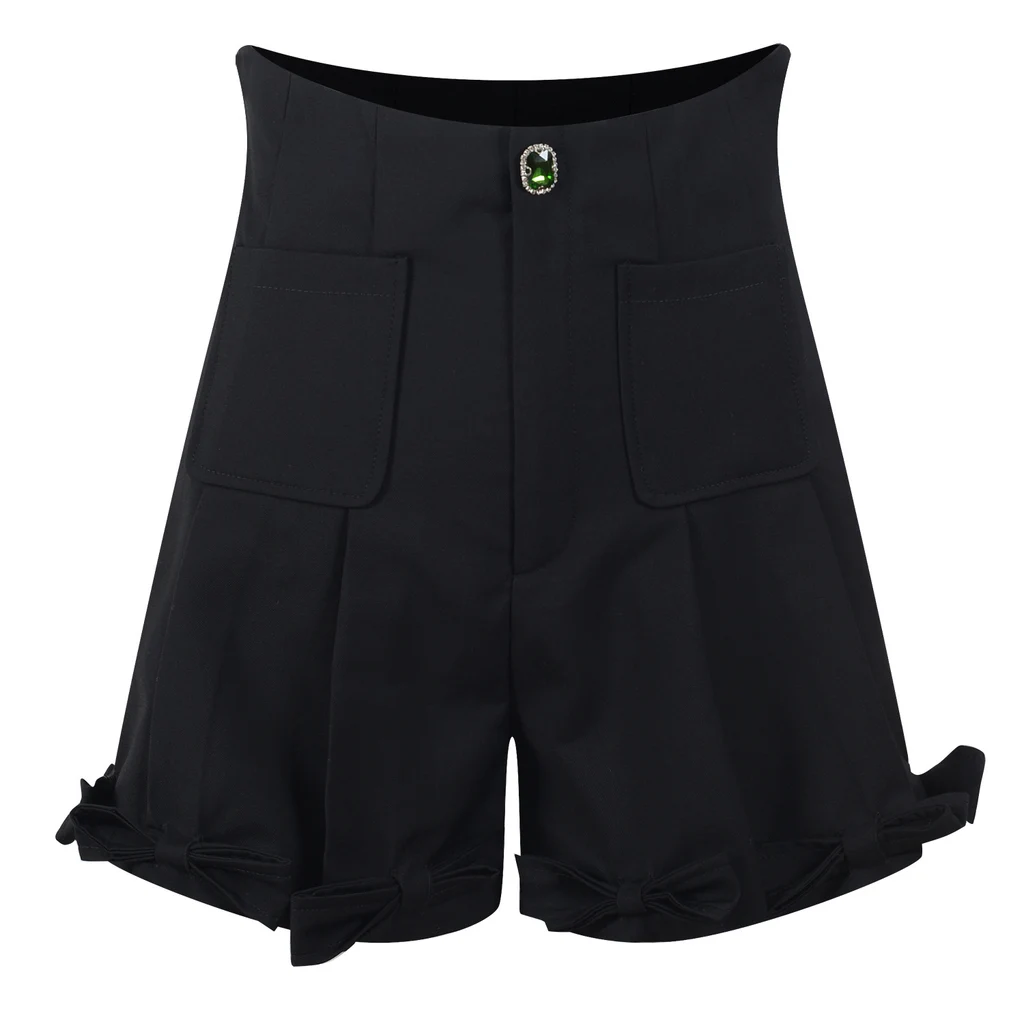 New High Waist Slim Fashion Shorts Decorated With Diamond Bows - Chic Shorts