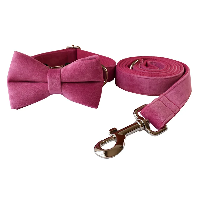 Rose Red Velvet Dog Rope Pet Neck Collar Bow Suit - Shop at LoveMi