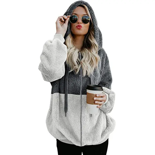 European And American Long Sleeve Zipper Hooded Color Women's Sweater Jacket Grey - Shop at LoveMi