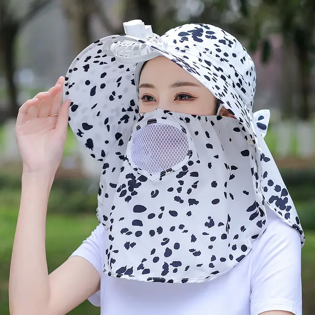 Women's Speckled Printed Tea Picking Hat With Face Mask White - Shop at LoveMi