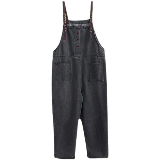 Spring And Summer Literary Plus Size Slim Denim Overalls Grey - Shop at LoveMi