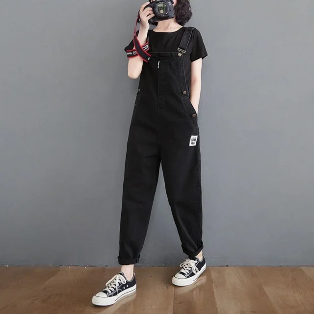 Women's New Loose Plus Size Denim Overalls Black - Shop at LoveMi