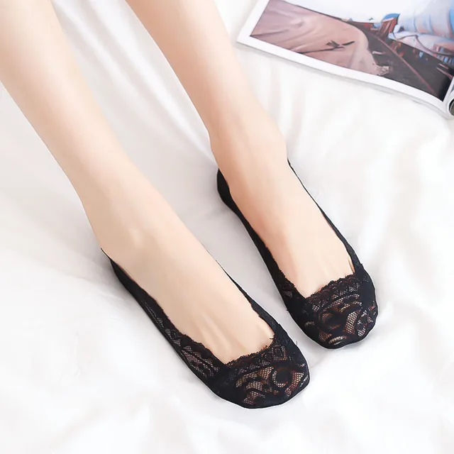 Women's Non Slip Silicone Cotton Bottom Lace Boat Socks 2064Black - Shop at LoveMi