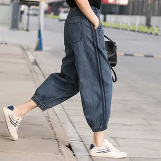BF Style Loose-fitting Fashion Hole Stitching Denim Pencil Pants - 7743Denim Blue