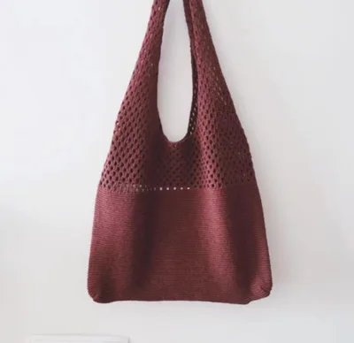 Simple Vintage Cutout Knit Tote Bag Burgundy - Shop at LoveMi