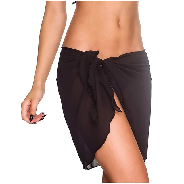 Women's Short Gauze Beach Wrap Dress Fashion Perspective Black2 - Shop at LoveMi