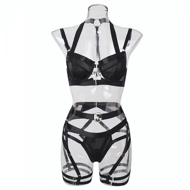 Women's Body Shaper Webbing Panel Lingerie Set Black - Shop at LoveMi
