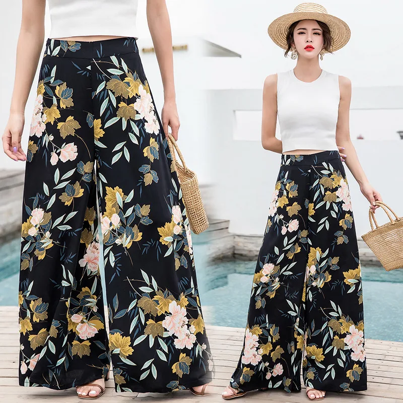 Vintage Bohemian High Waist Swing Wide Leg Pants A117 Black - Shop at LoveMi
