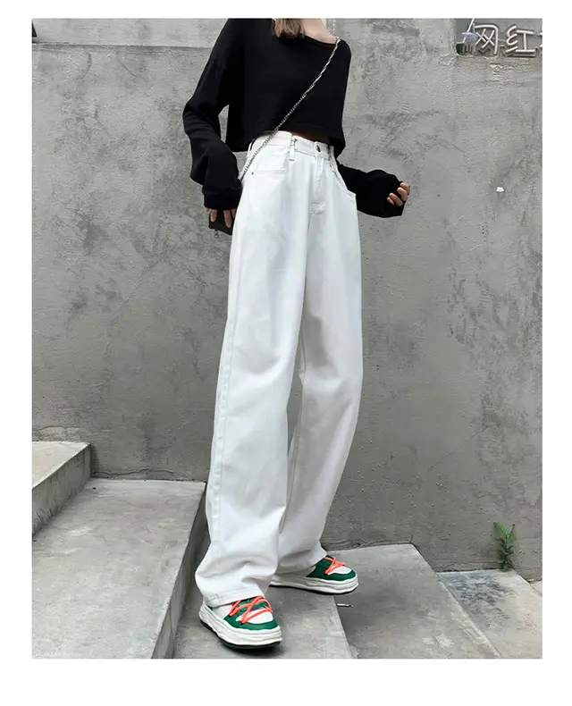 High Waist Adjustable Buckle Straight Wide Leg Mopping Pants White - Shop at LoveMi